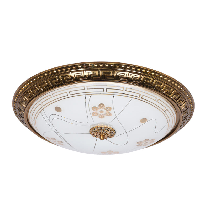 Antiqued Bowl Shade Glass Flush Mount Lamp in Gold with LED in 12.5"/15"/19" Width and Warm/White Light