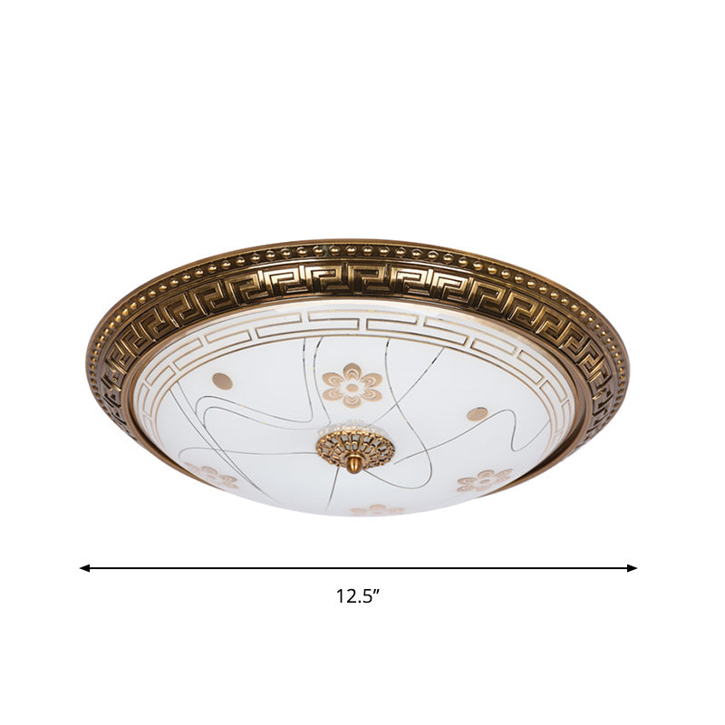 Antiqued Bowl Shade Glass Flush Mount Lamp in Gold with LED in 12.5"/15"/19" Width and Warm/White Light