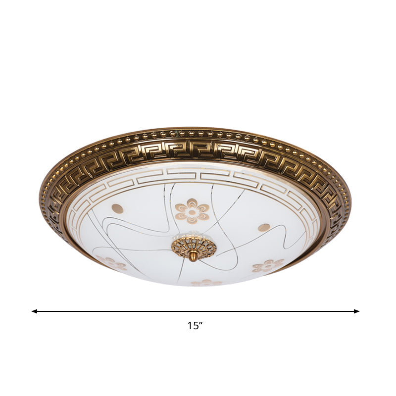 Antiqued Bowl Shade Glass Flush Mount Lamp in Gold with LED in 12.5"/15"/19" Width and Warm/White Light