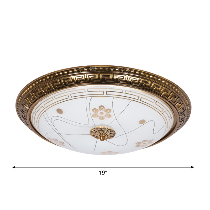 Antiqued Bowl Shade Glass Flush Mount Lamp in Gold with LED in 12.5"/15"/19" Width and Warm/White Light