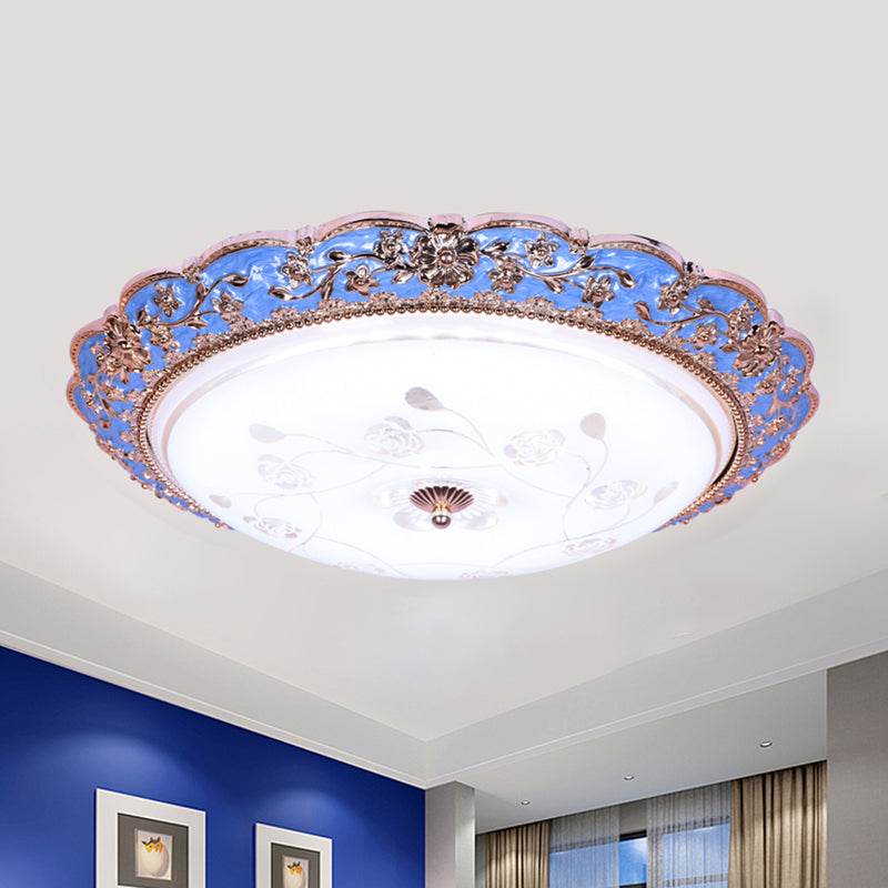 Modern LED Ceiling Mount Fixture with Blue Finish and Textured Glass - Warm/White Light, 14"/16"/20" Wide
