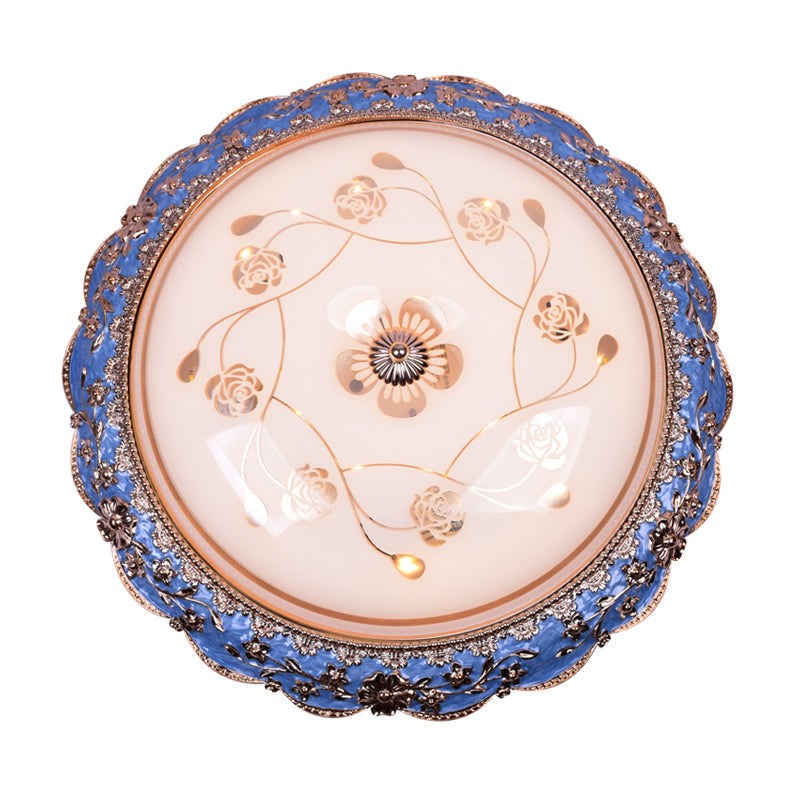 Modern LED Ceiling Mount Fixture with Blue Finish and Textured Glass - Warm/White Light, 14"/16"/20" Wide