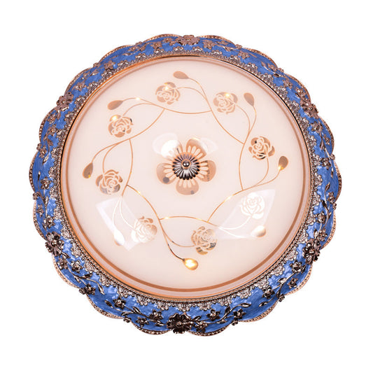Modern Led Ceiling Mount Fixture With Blue Finish And Textured Glass - Warm/White Light 14/16/20