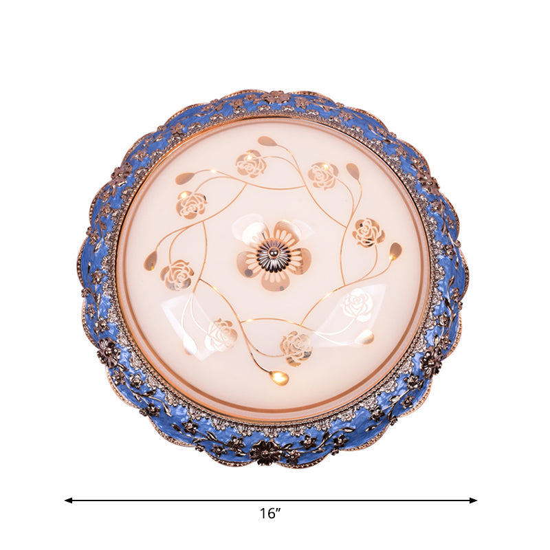 Modern LED Ceiling Mount Fixture with Blue Finish and Textured Glass - Warm/White Light, 14"/16"/20" Wide