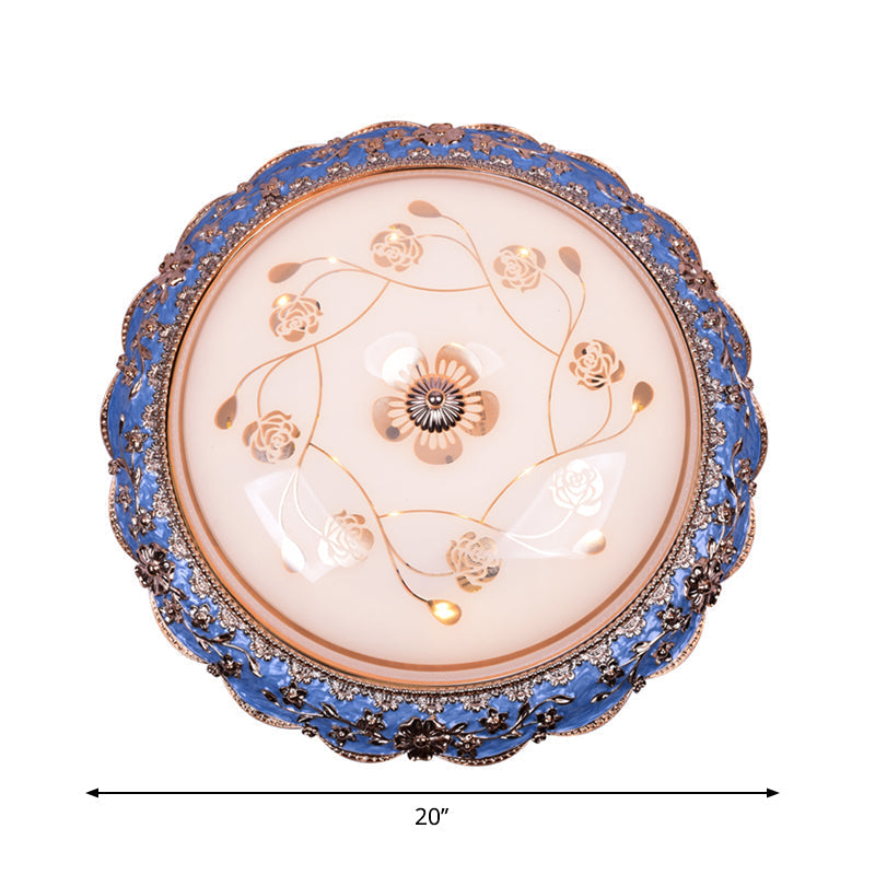 Modern LED Ceiling Mount Fixture with Blue Finish and Textured Glass - Warm/White Light, 14"/16"/20" Wide