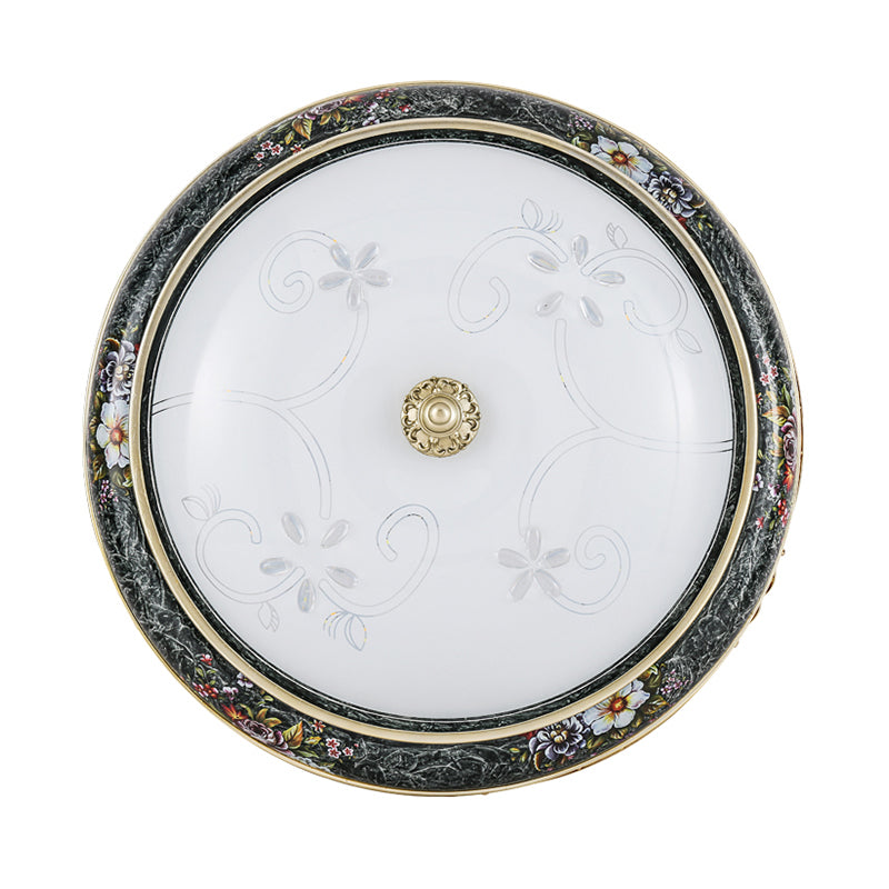 Veined Glass LED Flushmount with Bowl Shade in Black and Gold: Traditional Bedroom Lighting in 3 Sizes and 2 Light Options