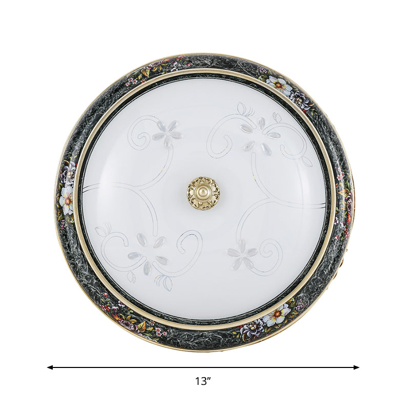 Veined Glass LED Flushmount with Bowl Shade in Black and Gold: Traditional Bedroom Lighting in 3 Sizes and 2 Light Options