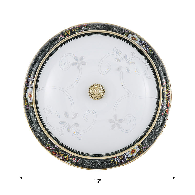 Veined Glass LED Flushmount with Bowl Shade in Black and Gold: Traditional Bedroom Lighting in 3 Sizes and 2 Light Options