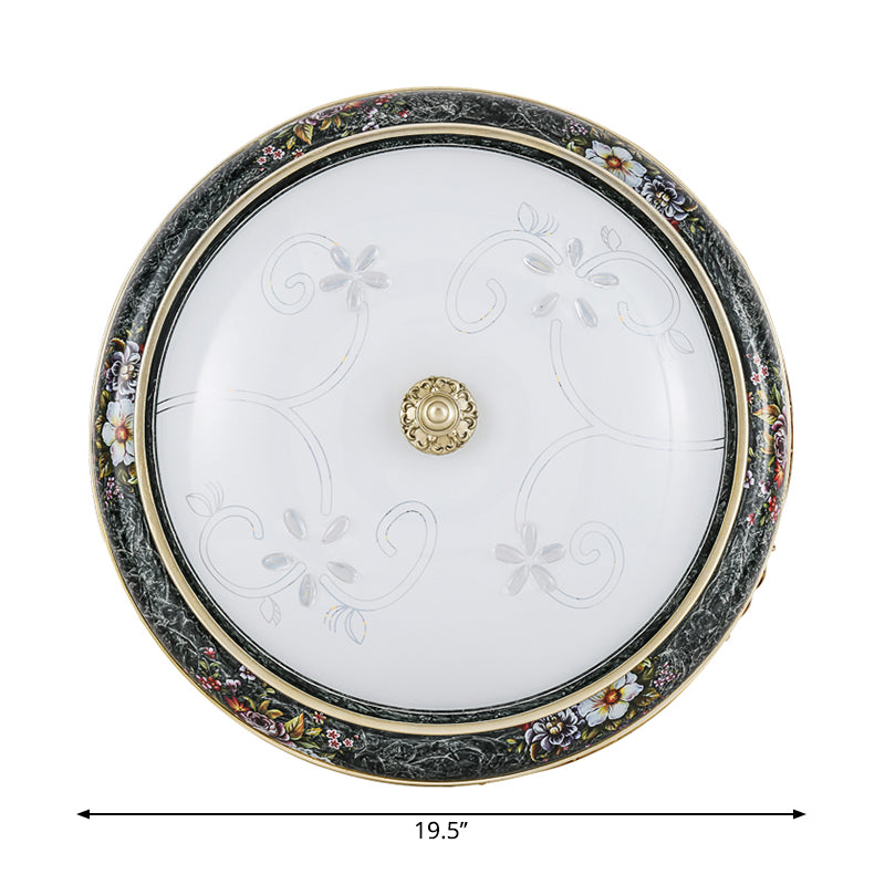 Veined Glass LED Flushmount with Bowl Shade in Black and Gold: Traditional Bedroom Lighting in 3 Sizes and 2 Light Options