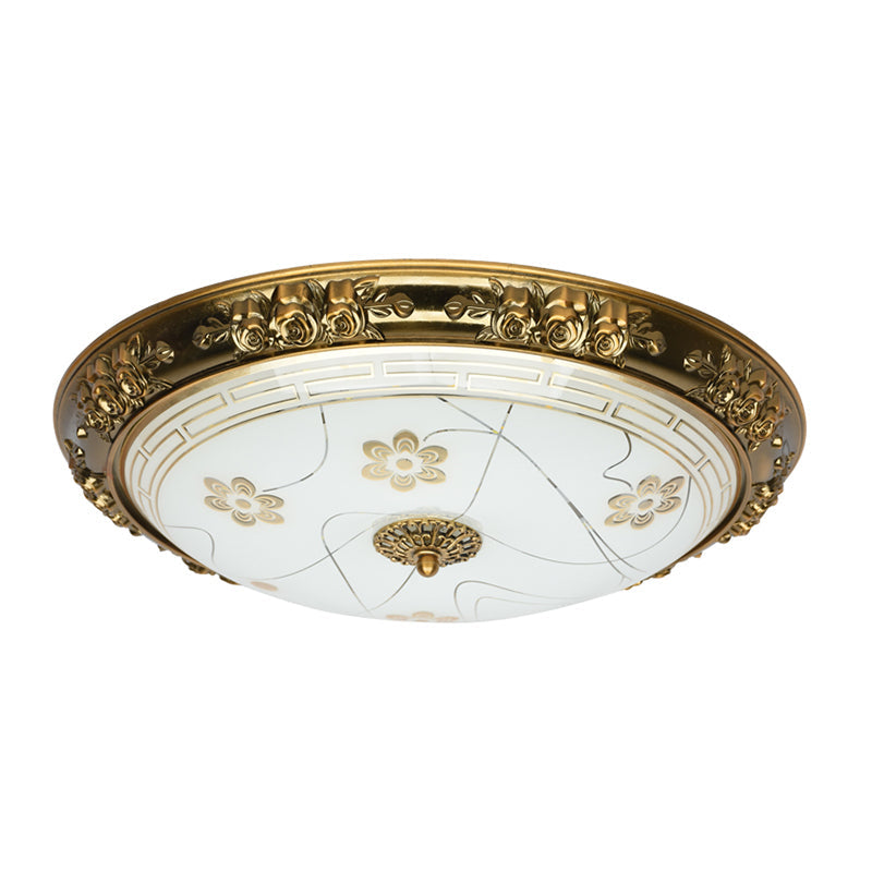 Farmhouse Textured Glass Bowl Flushmount - LED Bedroom Flush Mount Lighting in Gold with Warm/White Light - 12.5"/15"/19" Wide