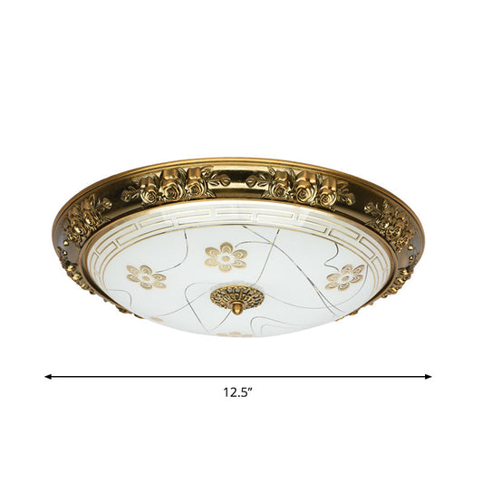 Farmhouse Textured Glass Bowl Flushmount - Led Bedroom Flush Mount Lighting In Gold With Warm/White