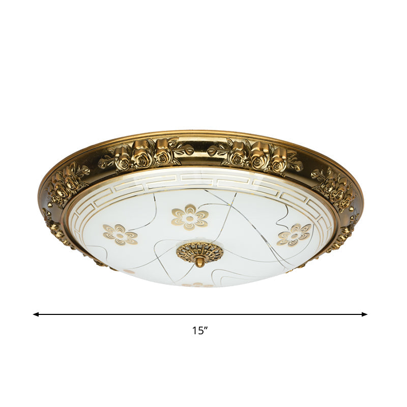 Farmhouse Textured Glass Bowl Flushmount - LED Bedroom Flush Mount Lighting in Gold with Warm/White Light - 12.5"/15"/19" Wide