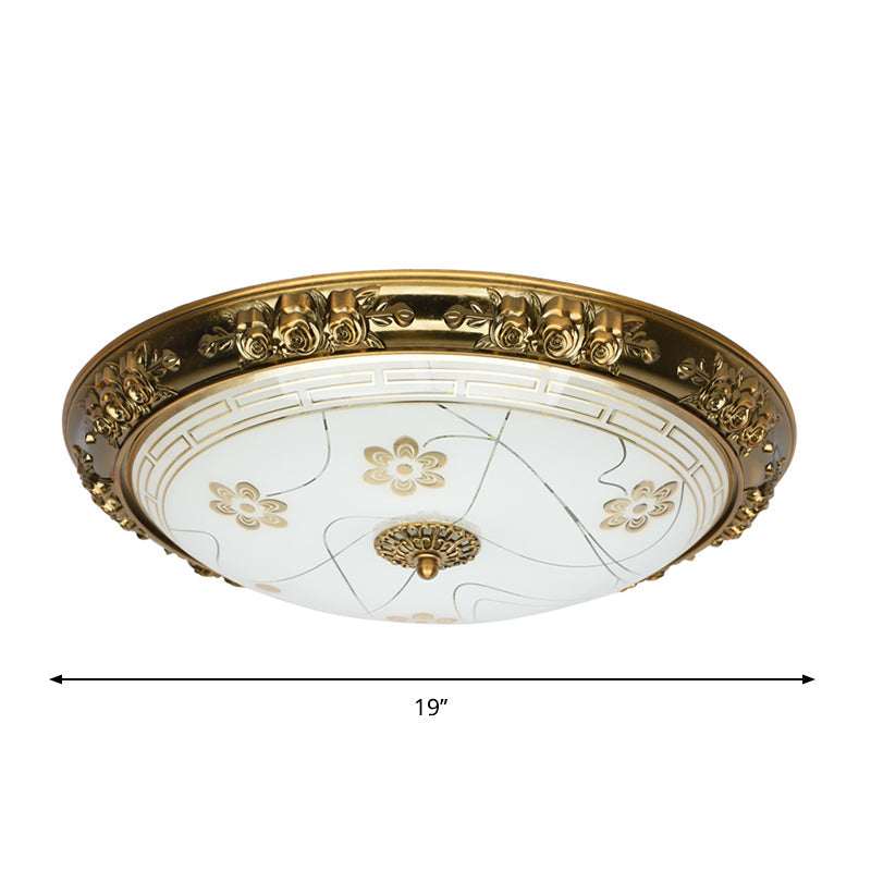 Farmhouse Textured Glass Bowl Flushmount - LED Bedroom Flush Mount Lighting in Gold with Warm/White Light - 12.5"/15"/19" Wide