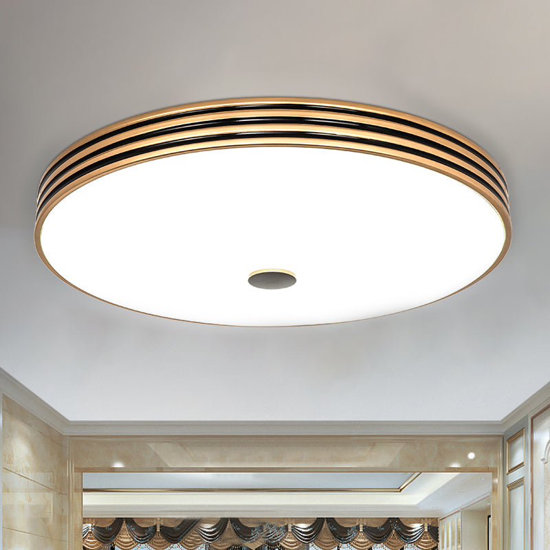 Gold Flush Traditional LED Bedroom Lamp - Cream Glass Drum Ceiling Flush