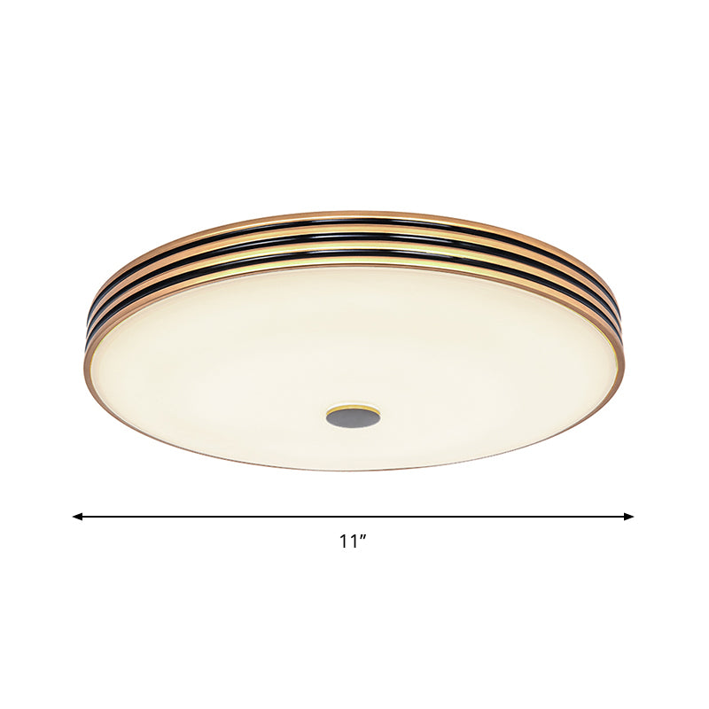 Gold Flush Traditional LED Bedroom Lamp - Cream Glass Drum Ceiling Flush