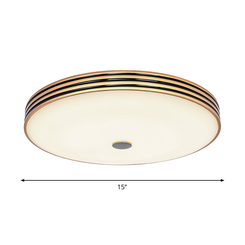 Gold Flush Traditional LED Bedroom Lamp - Cream Glass Drum Ceiling Flush