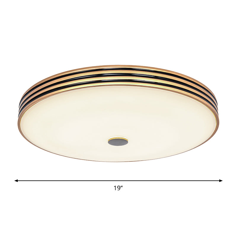 Gold Flush Traditional LED Bedroom Lamp - Cream Glass Drum Ceiling Flush