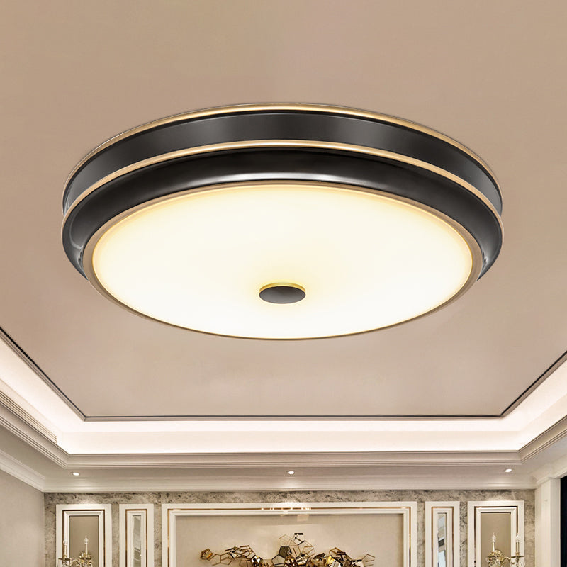 Opal Glass Black Flush Mount LED Ceiling Light - Countryside Style - 12"/14"/18.5" Diameter