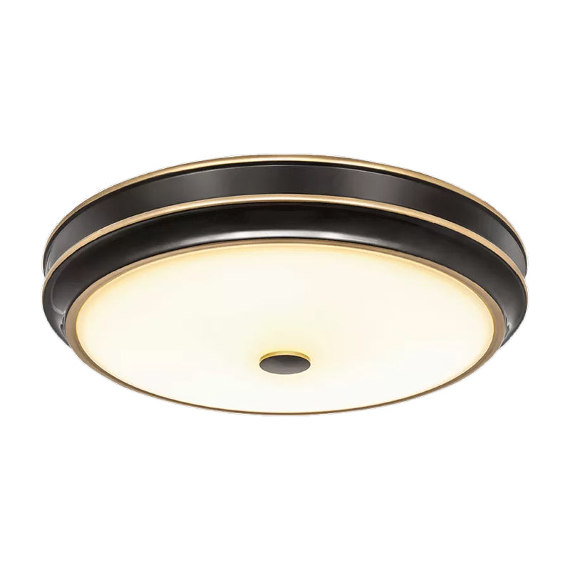 Opal Glass Black Flush Mount LED Ceiling Light - Countryside Style - 12"/14"/18.5" Diameter