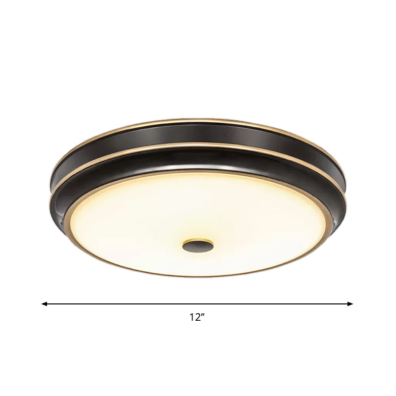Opal Glass Black Flush Mount LED Ceiling Light - Countryside Style - 12"/14"/18.5" Diameter