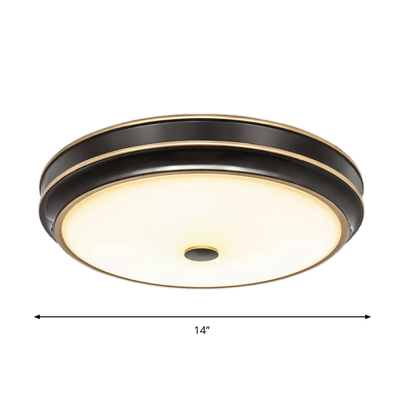 Opal Glass Black Flush Mount LED Ceiling Light - Countryside Style - 12"/14"/18.5" Diameter