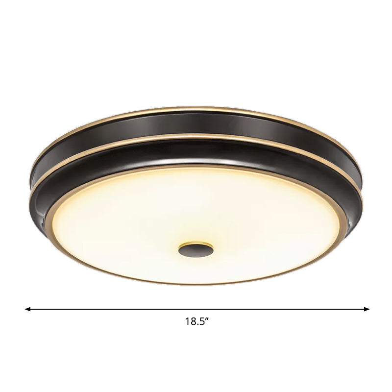 Opal Glass Black Flush Mount LED Ceiling Light - Countryside Style - 12"/14"/18.5" Diameter