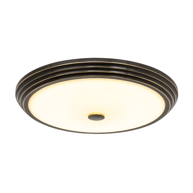 14/15/19 Wide Black Country Style Circular Led Flush Ceiling Lighting With Opal Glass - Mount