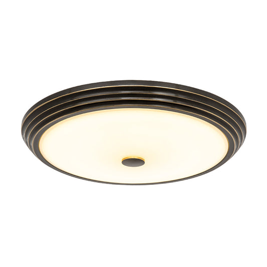 14/15/19 Wide Black Country Style Circular Led Flush Ceiling Lighting With Opal Glass - Mount