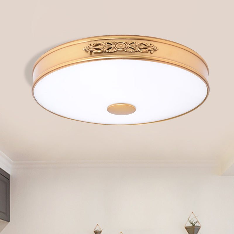 Plafonnier LED rond en verre crème vieilli, montage encastré, doré, pour chambre à coucher