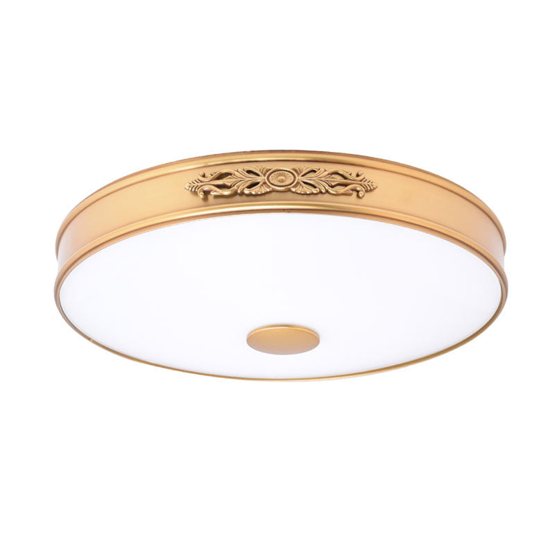 Plafonnier LED rond en verre crème vieilli, montage encastré, doré, pour chambre à coucher