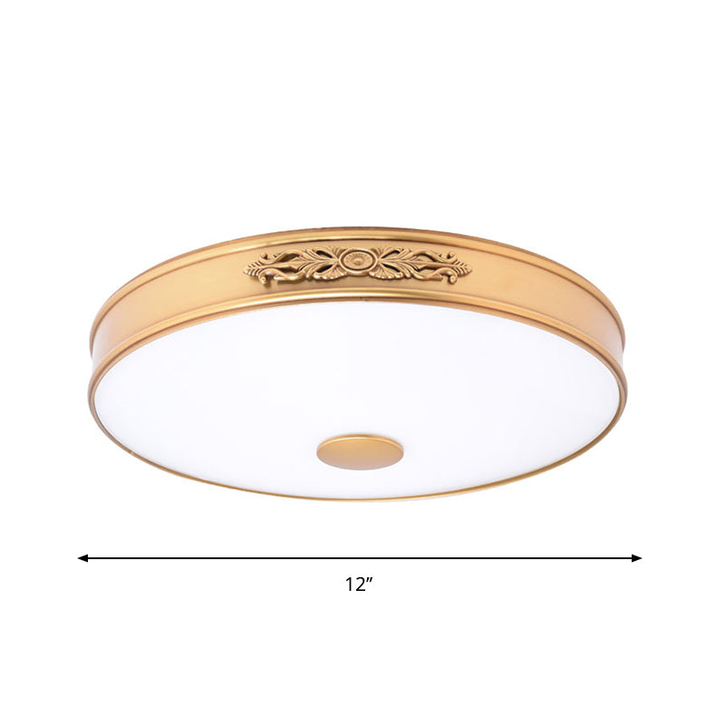 Plafonnier LED rond en verre crème vieilli, montage encastré, doré, pour chambre à coucher
