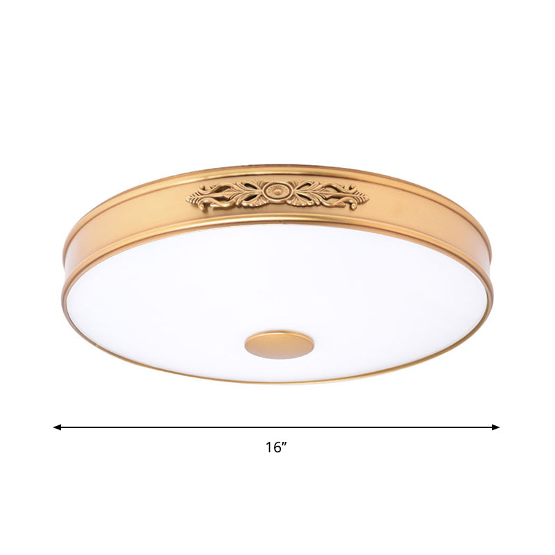 Plafonnier LED rond en verre crème vieilli, montage encastré, doré, pour chambre à coucher