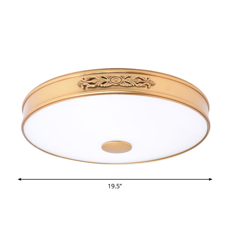 Plafonnier LED rond en verre crème vieilli, montage encastré, doré, pour chambre à coucher