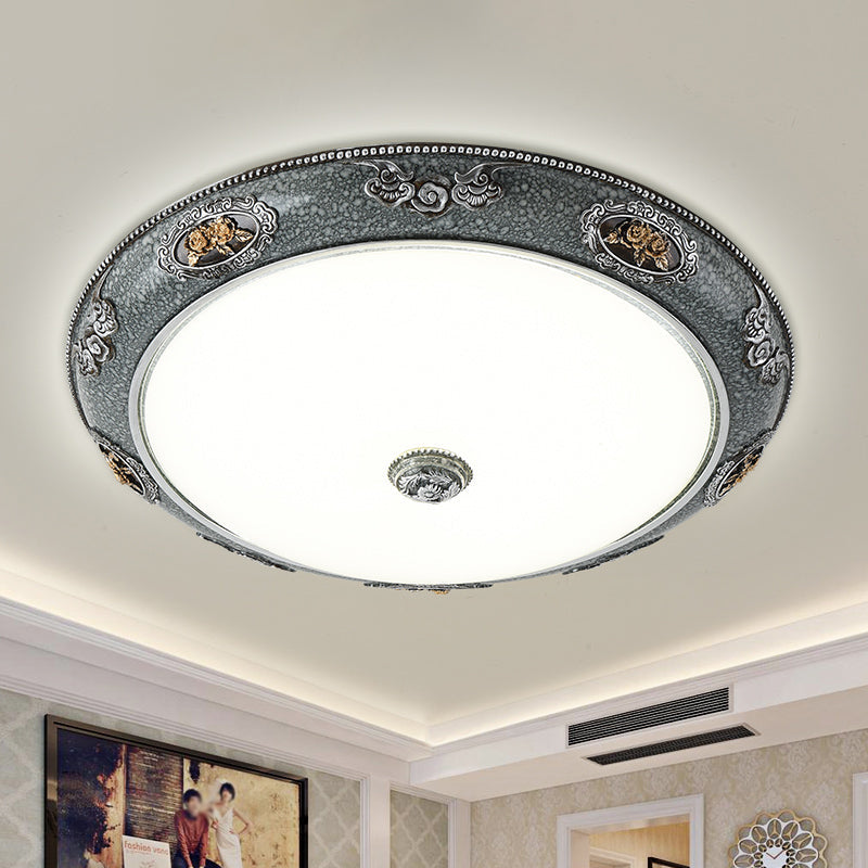 Traditional Frosted Glass Dome Shade Flush Mount Fixture - LED Grey Ceiling Flush in Warm/White Light (13"/16"/19.5" Wide)
