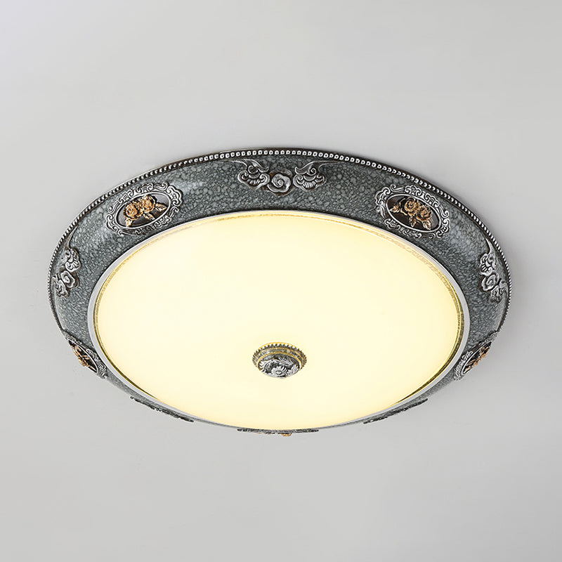 Traditional Frosted Glass Dome Shade Flush Mount Fixture - LED Grey Ceiling Flush in Warm/White Light (13"/16"/19.5" Wide)