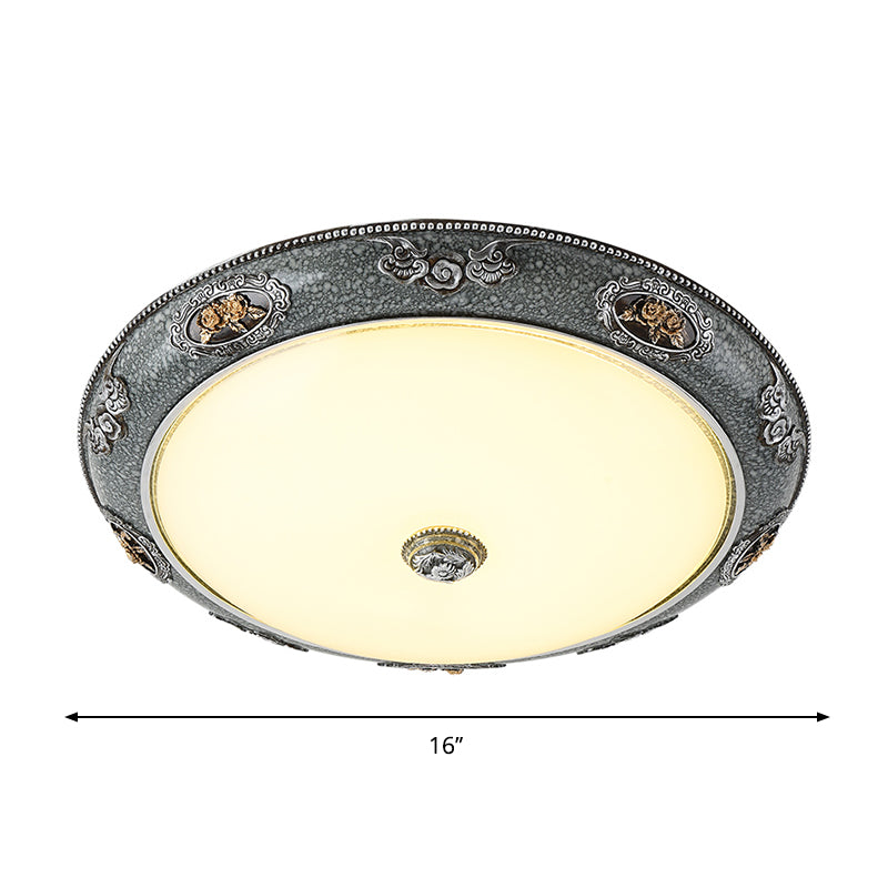 Traditional Frosted Glass Dome Shade Flush Mount Fixture - LED Grey Ceiling Flush in Warm/White Light (13"/16"/19.5" Wide)