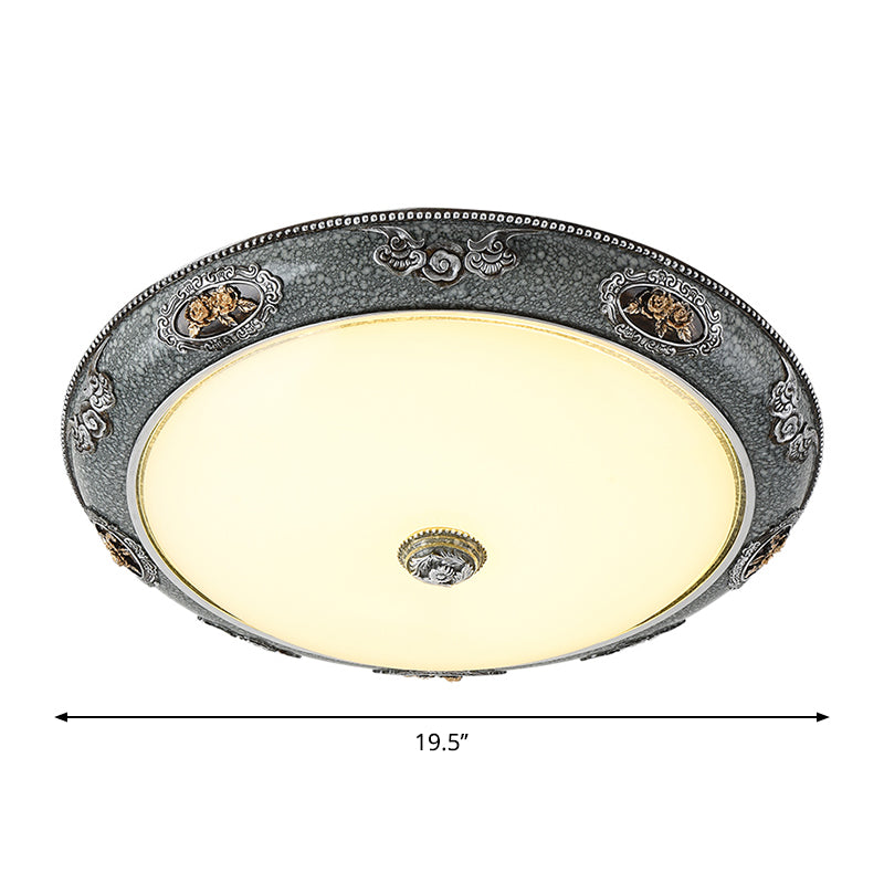 Traditional Frosted Glass Dome Shade Flush Mount Fixture - LED Grey Ceiling Flush in Warm/White Light (13"/16"/19.5" Wide)