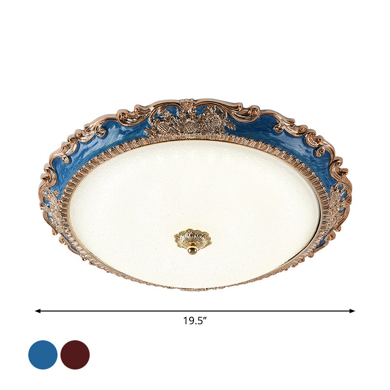 14/16/19.5 Led Bowl Flush Mount Lamp Countryside Red/Blue Finish Ceiling Light For Bedroom