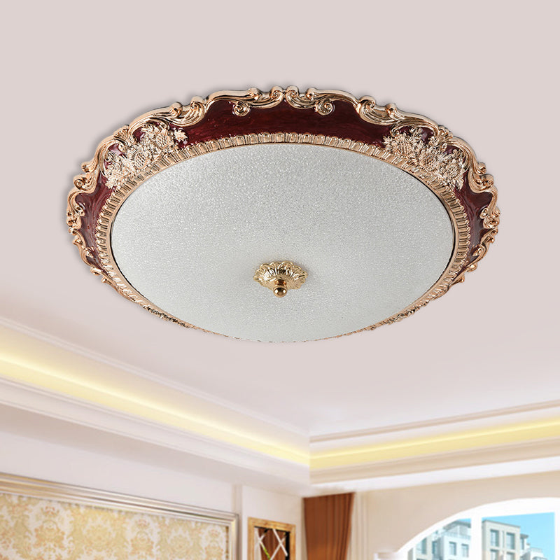 14/16/19.5 Led Bowl Flush Mount Lamp Countryside Red/Blue Finish Ceiling Light For Bedroom