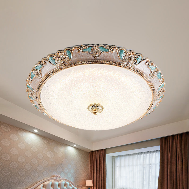 Lampe à encastrer Farmhouse Dome Shade - Largeur 14"/16"/19,5" - Or/Marron - Verre givré - Montage encastré au plafond à LED - Lumière chaude/blanche