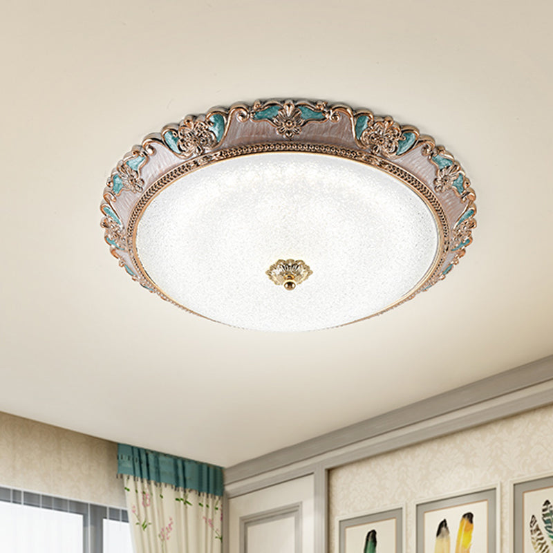 Lampe à encastrer Farmhouse Dome Shade - Largeur 14"/16"/19,5" - Or/Marron - Verre givré - Montage encastré au plafond à LED - Lumière chaude/blanche