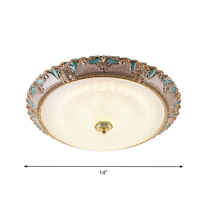 Lampe à encastrer Farmhouse Dome Shade - Largeur 14"/16"/19,5" - Or/Marron - Verre givré - Montage encastré au plafond à LED - Lumière chaude/blanche