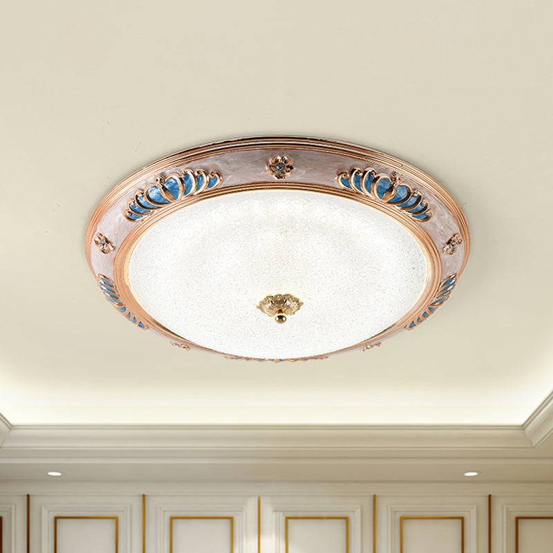 Frosted Glass Ceiling Lamp Fixture - Countryside LED Flush Lighting in Gold, Warm/White Light - 14"/16"/19.5" Wide for Bedroom
