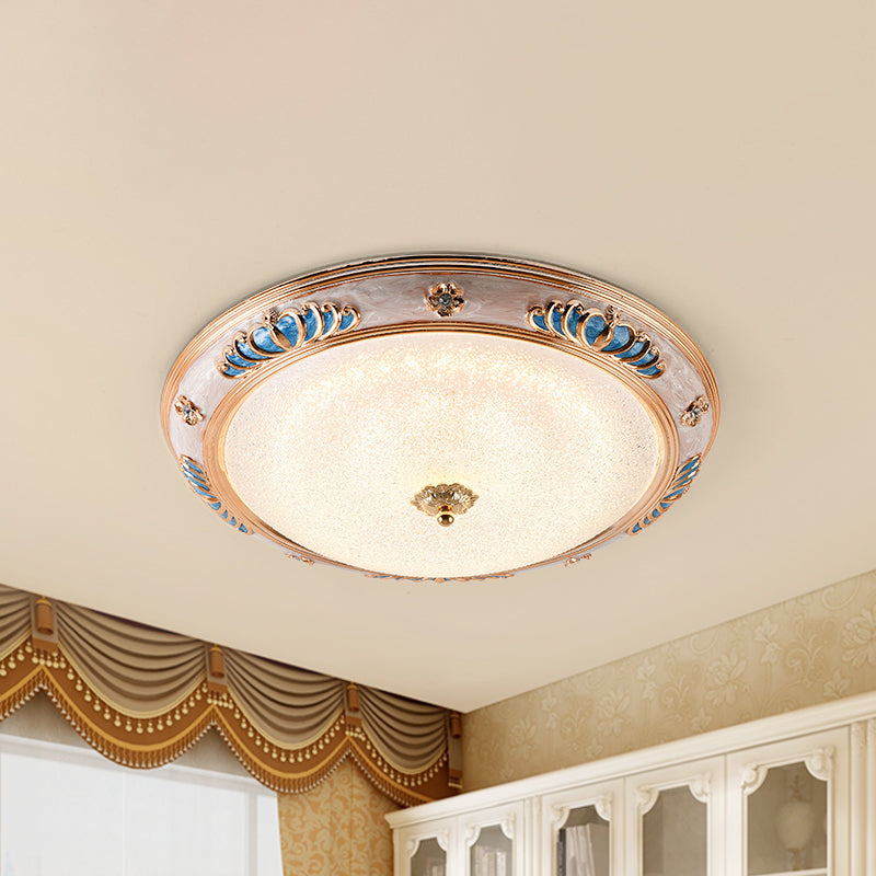 Frosted Glass Ceiling Lamp Fixture - Countryside LED Flush Lighting in Gold, Warm/White Light - 14"/16"/19.5" Wide for Bedroom