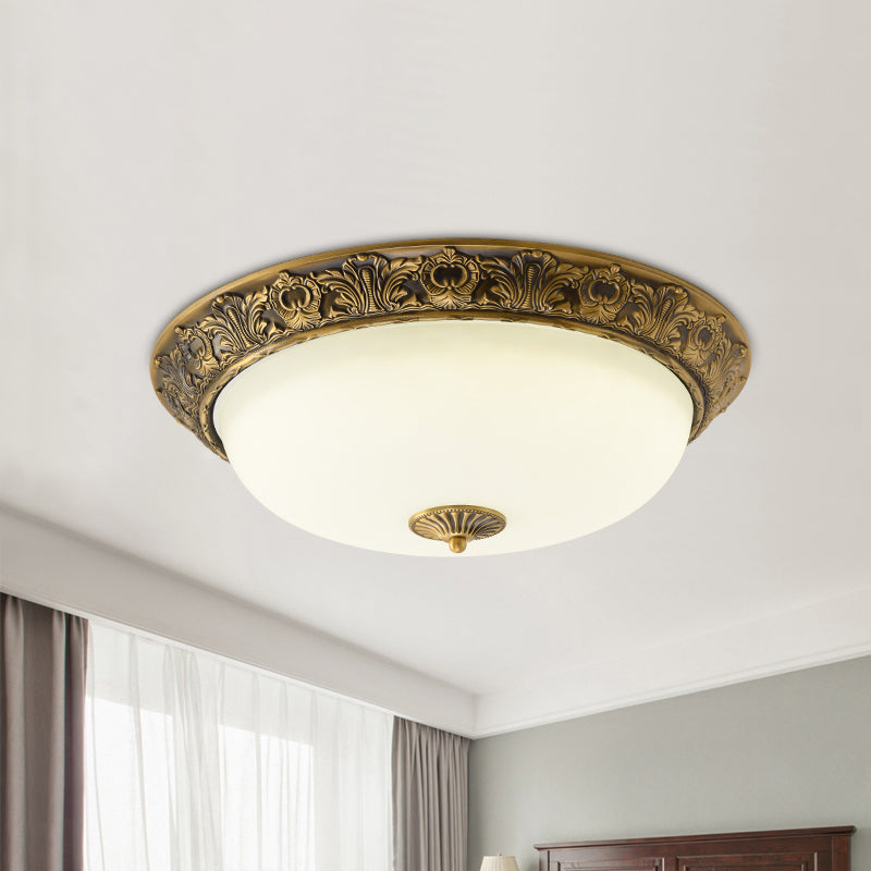 Lampe à encastrer traditionnelle en laiton avec verre dépoli - Lampe à encastrer à LED pour chambre à coucher (12"/16"/19,5" de large)