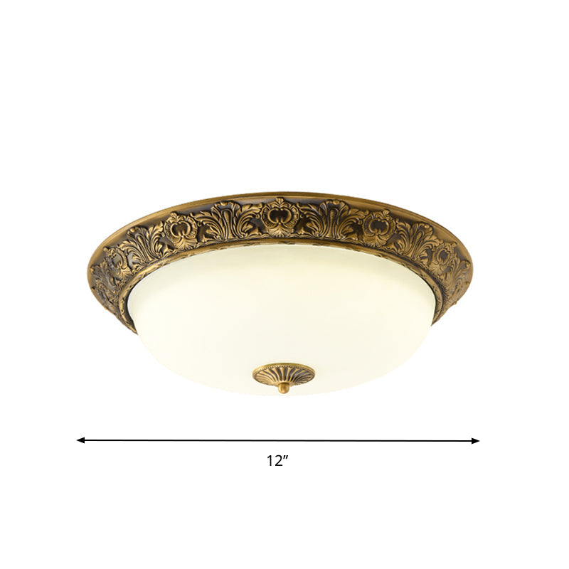 Lampe à encastrer traditionnelle en laiton avec verre dépoli - Lampe à encastrer à LED pour chambre à coucher (12"/16"/19,5" de large)