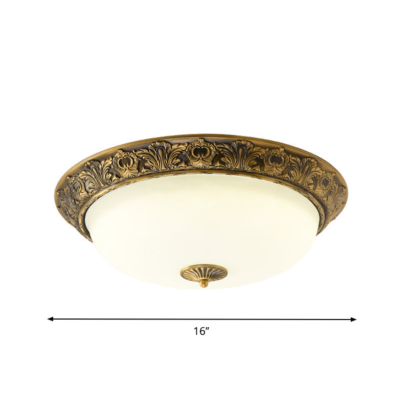 Lampe à encastrer traditionnelle en laiton avec verre dépoli - Lampe à encastrer à LED pour chambre à coucher (12"/16"/19,5" de large)