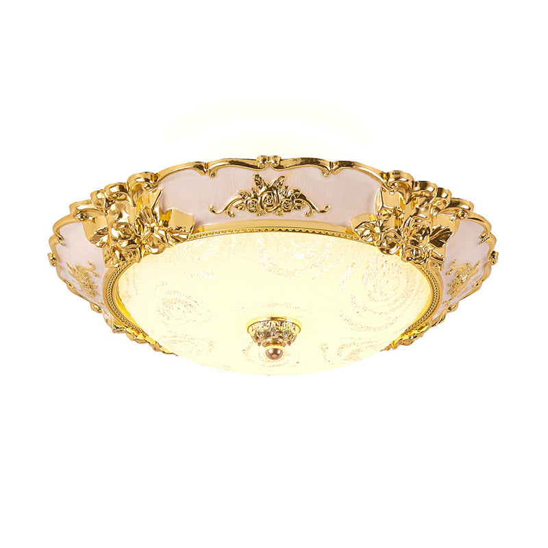 Country Textured Glass Flush Mount Light - LED Gold Bowl Living Room Lighting (12"/16"/19.5" W)