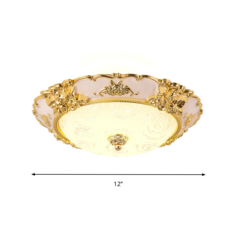 Country Textured Glass Flush Mount Light - LED Gold Bowl Living Room Lighting (12"/16"/19.5" W)