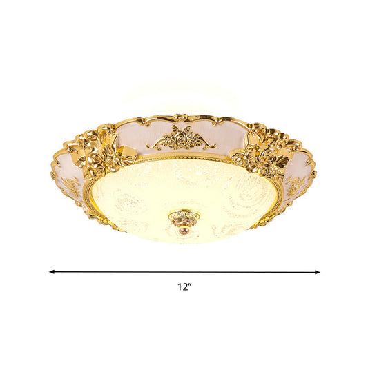Country Textured Glass Flush Mount Light - Led Gold Bowl Living Room Lighting (12/16/19.5 W)